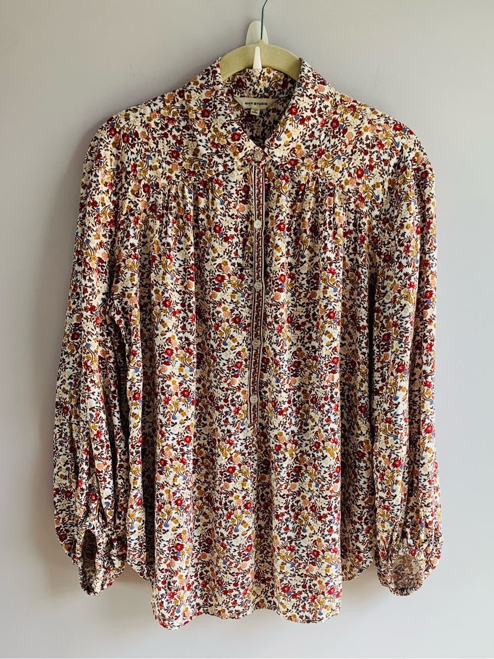 Max Studio Blouse Top Ditsy Floral Long Sleeve Business Casual Fall EUC Medium